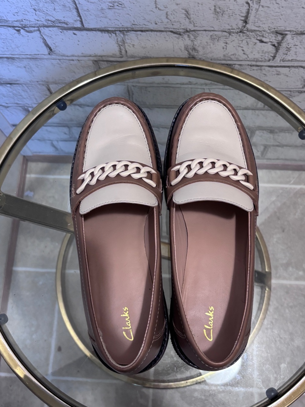 Clarks Two-Tone Chain Loafers in Beige and Brown - Picture 5 of 7